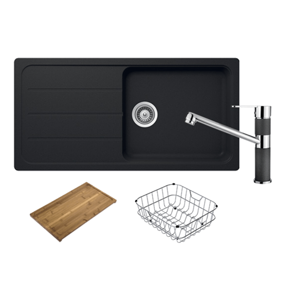 Abey Schock Formhaus FD100LBT Single Bowl Sink Package Onyx Black Design Bathware