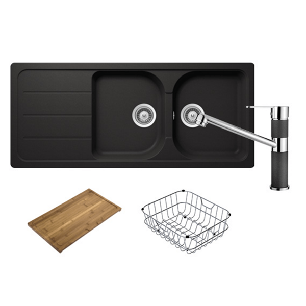 Abey Schock Formhaus FD200LBT Double Bowl Sink Package Onyx