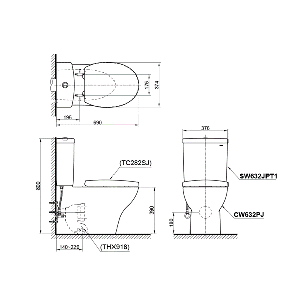 Toto Cw632pjws Back To Wall Close Couple Toilet Design Bathware Toto Cw632pjws Back To Wall Close Couple Toilet Design Bathware