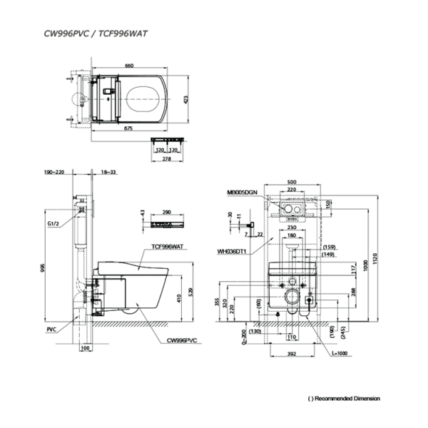 TOTO NEOREST LE II CW996PVC + TCF996WAT Wall Hung Toilet