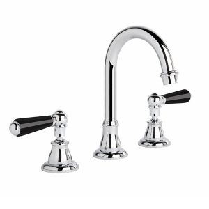 Brodware - Neu England - 1.8000.00.5.01 - Basin Set with Swivel Spout & Black Porcelain Levers - Chrome