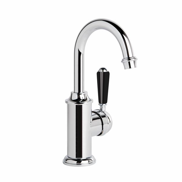 Brodware - Neu England - 1.8003.00.5.01 - Basin Mixer Single Black Porcelain Lever with Swivel Spout - Chrome