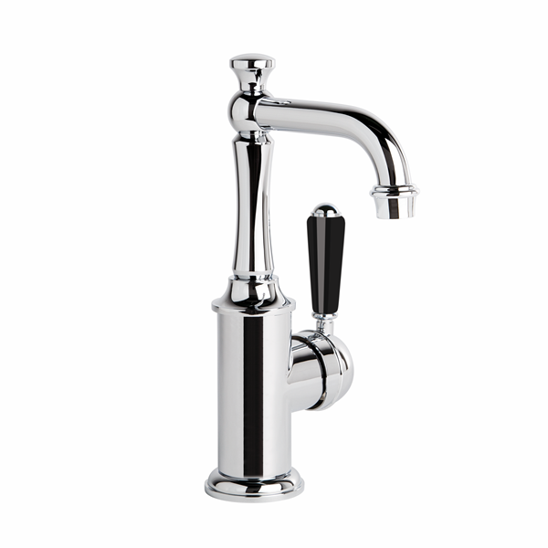 Brodware - Neu England - 1.8003.02.5.01 - Basin Mixer Single Black Porcelain Lever with Traditional Swivel Spout - Chrome