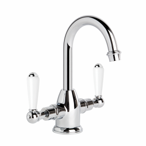Brodware - Neu England - 1.8004.00.4.01 - Basin Mixer with Swivel Spout & White Porcelain Levers - Chrome