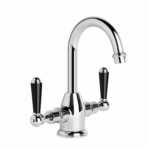 Brodware - Neu England - 1.8004.00.5.01 - Basin Mixer with Swivel Spout & Black Porcelain Levers - Chrome