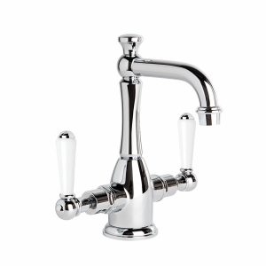 Brodware - Neu England - 1.8004.02.4.01 - Basin Mixer with Traditional Swivel Spout & White Porcelain Levers - Chrome