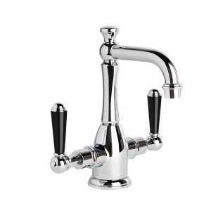 Brodware - Neu England - 1.8004.02.5.01 - Basin Mixer with Traditional Swivel Spout & Black Porcelain Levers - Chrome