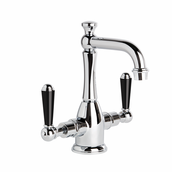 Brodware - Neu England - 1.8004.02.5.01 - Basin Mixer with Traditional Swivel Spout & Black Porcelain Levers - Chrome