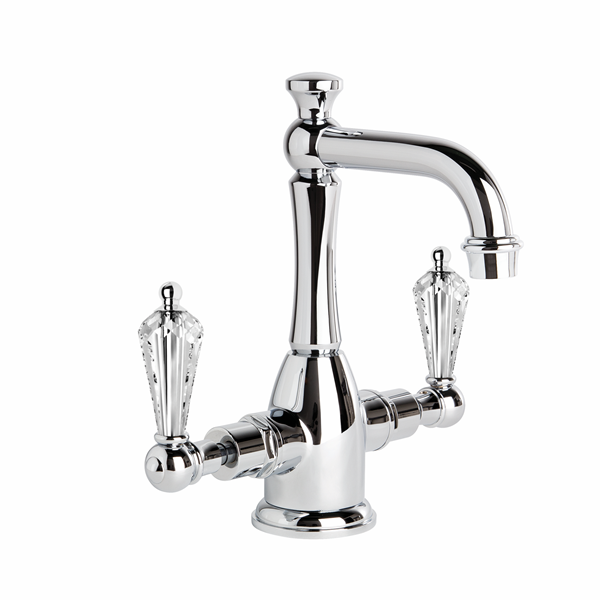 Brodware - Neu England - 1.8004.02.8.01 - Basin Mixer with Traditional Swivel Spout & Kristall Levers - Chrome