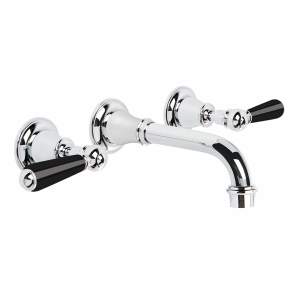 Brodware - Neu England - 1.8005.00.5.01 - Wall Set with 160mm Spout and Black Porcelain Levers - Chrome