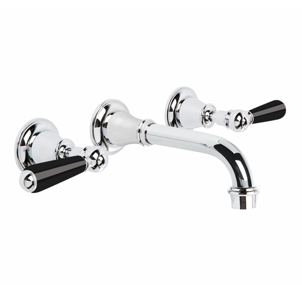 Brodware - Neu England - 1.8005.00.5.01 - Wall Set with 160mm Spout and Black Porcelain Levers - Chrome