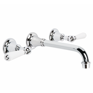Brodware - Neu England - 1.8006.00.4.01 - Wall Set with 220mm Spout with White Porcelain Levers - Chrome