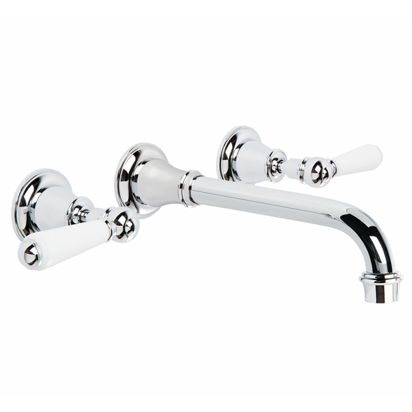 Brodware - Neu England - 1.8006.00.4.01 - Wall Set with 220mm Spout with White Porcelain Levers - Chrome