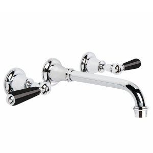 Brodware - Neu England - 1.8006.00.5.01 - Wall Set with 220mm Spout with Black Porcelain Levers - Chrome