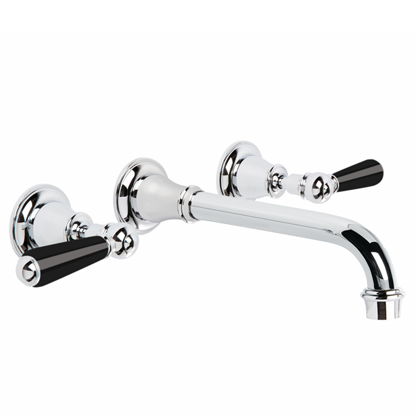 Brodware - Neu England - 1.8006.00.5.01 - Wall Set with 220mm Spout with Black Porcelain Levers - Chrome