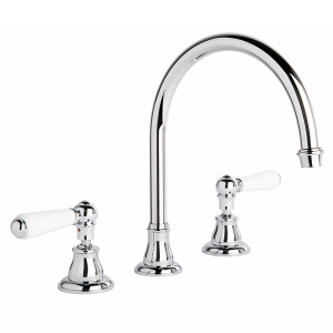 Brodware - Neu England - 1.8007.00.4.01 - Bath Set with Swivel Spout with White Porcelain Levers - Chrome