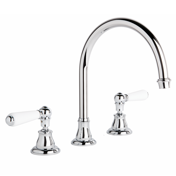Brodware - Neu England - 1.8007.00.4.01 - Bath Set with Swivel Spout with White Porcelain Levers - Chrome