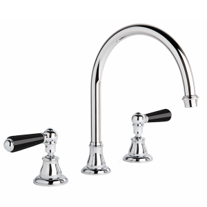 Brodware - Neu England - 1.8007.00.5.01 - Bath Set with Swivel Spout with Black Porcelain Levers - Chrome