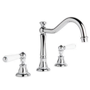 Brodware - Neu England - 1.8007.04.1.01 - Bath Set with Traditional Swivel Spout & White Porcelain Levers - Chrome