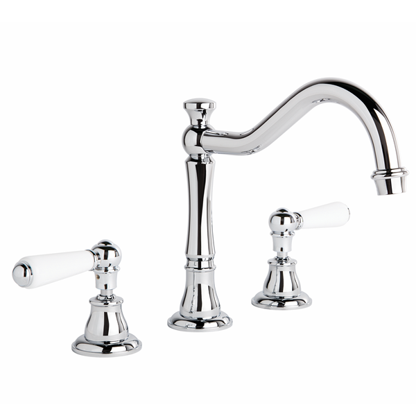 Brodware - Neu England - 1.8007.04.1.01 - Bath Set with Traditional Swivel Spout & White Porcelain Levers - Chrome