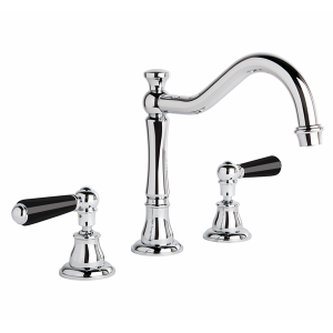 Brodware - Neu England - 1.8007.05.1.01 - Bath Set with Traditional Swivel Spout & Black Porcelain Levers - Chrome
