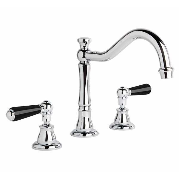 Brodware - Neu England - 1.8007.05.1.01 - Bath Set with Traditional Swivel Spout & Black Porcelain Levers - Chrome
