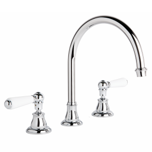 Brodware - Neu England - 1.8007.09.4.01 - Kitchen Set with Swivel Spout & White Porcelain Levers - Chrome