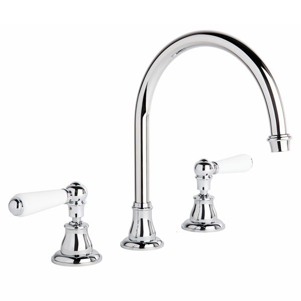 Brodware - Neu England - 1.8007.09.4.01 - Kitchen Set with Swivel Spout & White Porcelain Levers - Chrome