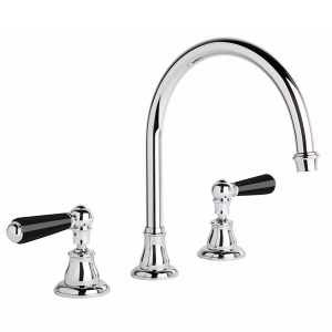 Brodware - Neu England - 1.8007.09.5.01 - Kitchen Set with Swivel Spout & Black Porcelain Levers - Chrome