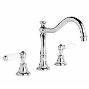 Brodware - Neu England -1.8007.10.4.01 - Kitchen Set with Traditional Swivel Spout & White Porcelain Levers - Chrome
