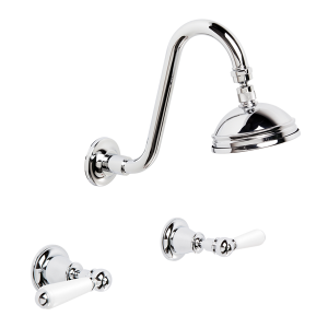 Brodware - Neu England -1.8010.00.4.01 - Shower Set with 100mm Ball Joint Rose & White Porcelain Levers - Chrome