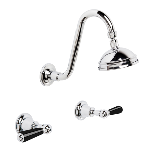 Brodware - Neu England -1.8010.00.5.01 - Shower Set with 100mm Ball Joint Rose & Black Porcelain Levers - Chrome