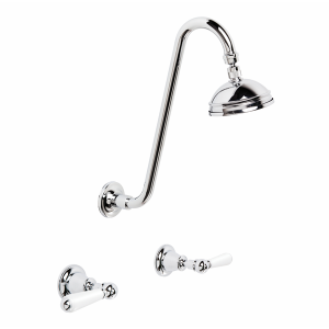 Brodware - Neu England - 1.8010.02.4.01 - Shower Set with Extended Arm and 100mm Ball Joint Rose with White Porcelain Levers - Chrome