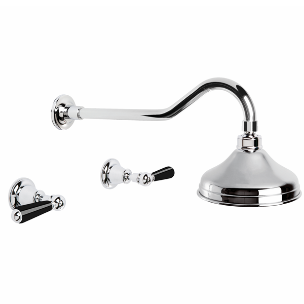 Brodware - Neu England - 1.8011.00.5.01 - Shower Set with 150mm Ball Joint Rose & Black Porcelain Levers - Chrome