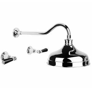 Brodware - Neu England - 1.8011.02.5.01 - Shower Set with 200mm Ball Joint Rose and Black Porcelain Levers - Chrome