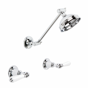 Brodware - Neu England - 1.8012.00.4.01 - Shower Set with Adjustable Arm and 100mm Rose and White Porcelain Levers - Chrome
