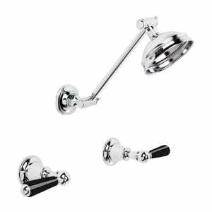 Brodware - Neu England - 1.8012.00.5.01 - Shower Set with Adjustable Arm and 100mm Rose and Black Porcelain Levers - Chrome