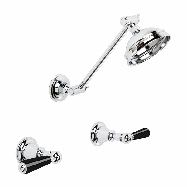 Brodware - Neu England - 1.8012.00.5.01 - Shower Set with Adjustable Arm and 100mm Rose and Black Porcelain Levers - Chrome