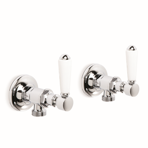 Brodware - Winslow - 1.8144.00.4.01 - Washing Machine Taps, Pair with White Porcelain Levers - Chrome