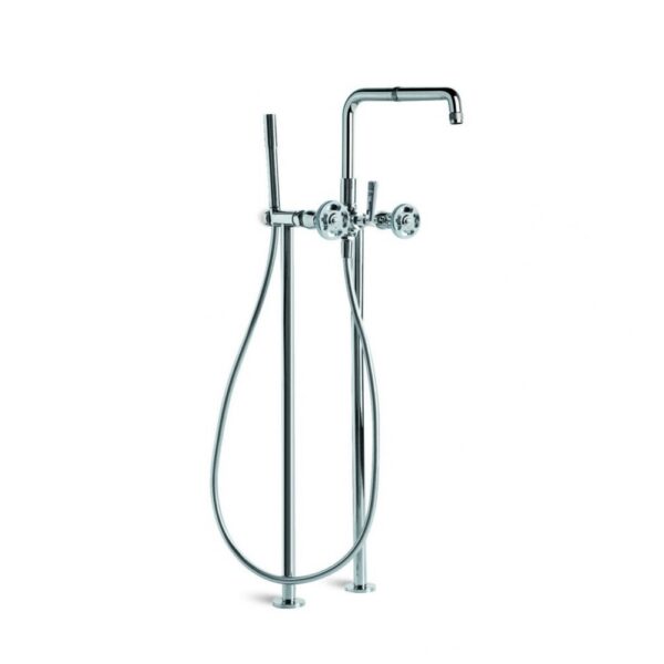 Brodware - Industrica - 1.6722.00.2.01 - Floor Mounted Bath/Handshower Diverter Set with Cross Handles - Chrome
