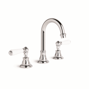 Brodware - Neu England - 1.8000.00.4.01 - Basin Set with Swivel Spout & White Porcelain Levers - Chrome