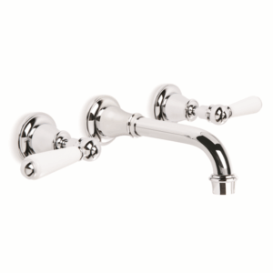 Brodware - Neu England - 1.8005.00.4.01 - Wall Set with 160mm Spout and White Porcelain Levers - Chrome