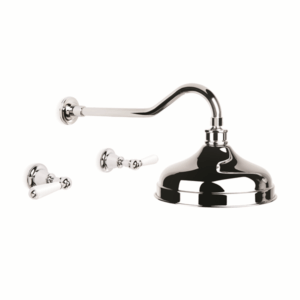 Brodware - Neu England - 1.8011.02.4.01 - Shower Set with 200mm Ball Joint Rose and White Porcelain Levers - Chrome