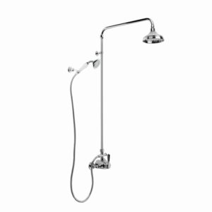 Brodware - Neu England - 1.8014.02.5.01 -  Exposed Shower Mixer with 150mm Rose, Hand Shower, Diverter & Black Porcelain Lever - Chrome