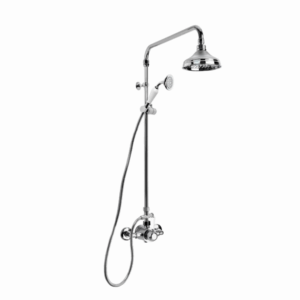 Brodware - Neu England - 1.8014.03.4.01 - Exposed Shower Mixer with 150mm Rose, Hand Shower, Diverter & White Porcelain Lever - Chrome