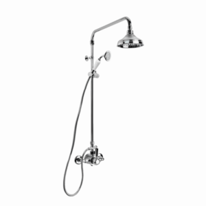 Brodware - Neu England - 1.8014.03.5.01 - Exposed Shower Mixer with 150mm Rose, Hand Shower, Diverter & Black Porcelain Lever - Chrome