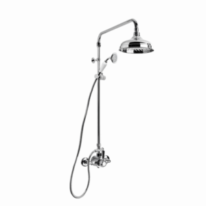Brodware - Neu England - 1.8014.23.5.01 - Exposed Shower Mixer with 200mm Rose, Handshower, Diverter & Black Porcelain Lever -  Chrome