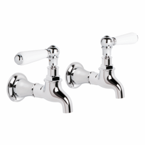 Brodware - Neu England - 1.8015.00.4.01 - Bib Taps Female, Pair with White Porcelain Levers - Chrome