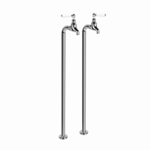 Brodware - Neu England - 1.8016.02.4.01 - White Porcelain Lever Floor Mounted Bib Taps Set - Chrome