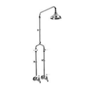 Brodware - Neu England - 1.8017.00.4.01 - Exposed Bath/Overhead Shower Set with 150mm Rose & White Porcelain Levers - Chrome